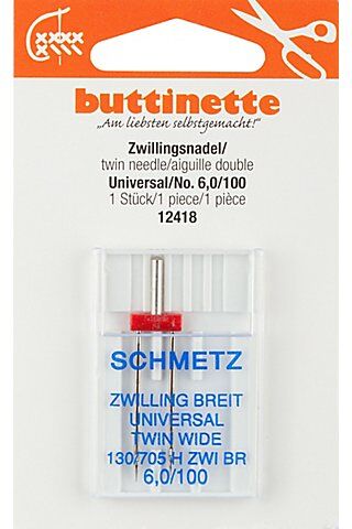 buttinette Zwillingsnadel "Universal", Stärke: 100, Nadelabstand: 6 mm