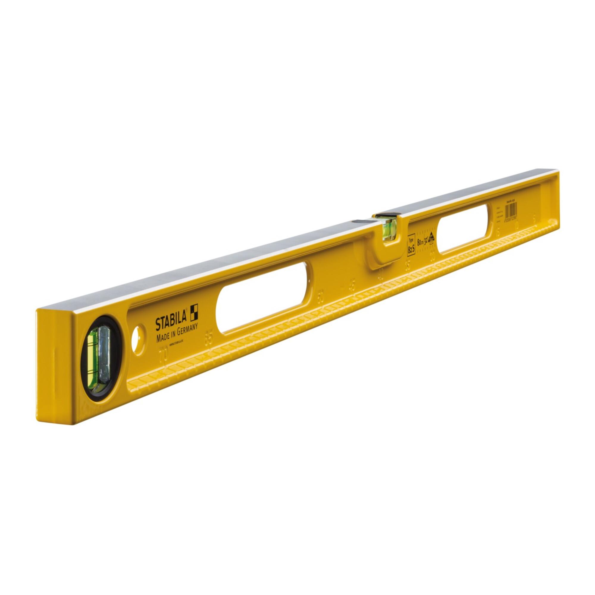 STABILA Wasserwaage Type 82 S aus Aluminium mit zwei Libellen und abriebfester Skala für Neigungsmessungen in Grad oder Prozent, Länge: 80 cm (02596)