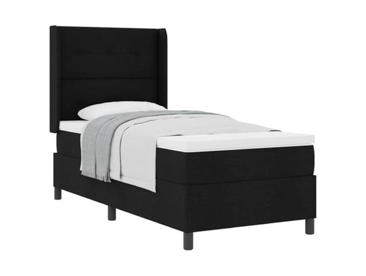 PUGYNBK Boxspringbett, 190 x 90 cm, Schwarz, mit verstellbarem Kopfteil Fester Lattenrost, mittlere Festigkeit, Taschenfederkerne, Kiefer massiv, Polyester, 2 Positionen