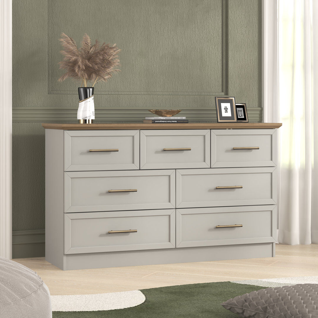 Brambly Cottage Cleverdon 7 Drawer Chest Grey 70.7cm H X 119.2cm W X 38.8cm D