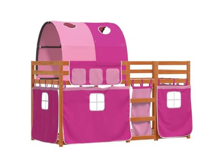 KTHLBRH Etagenbett, Rosa, 80 x 200 cm, Kiefernholz Sicherheitsgitter auf 4 Seiten, inklusive Leiter, Lattenrost, Vorhang-Set aus Polyester
