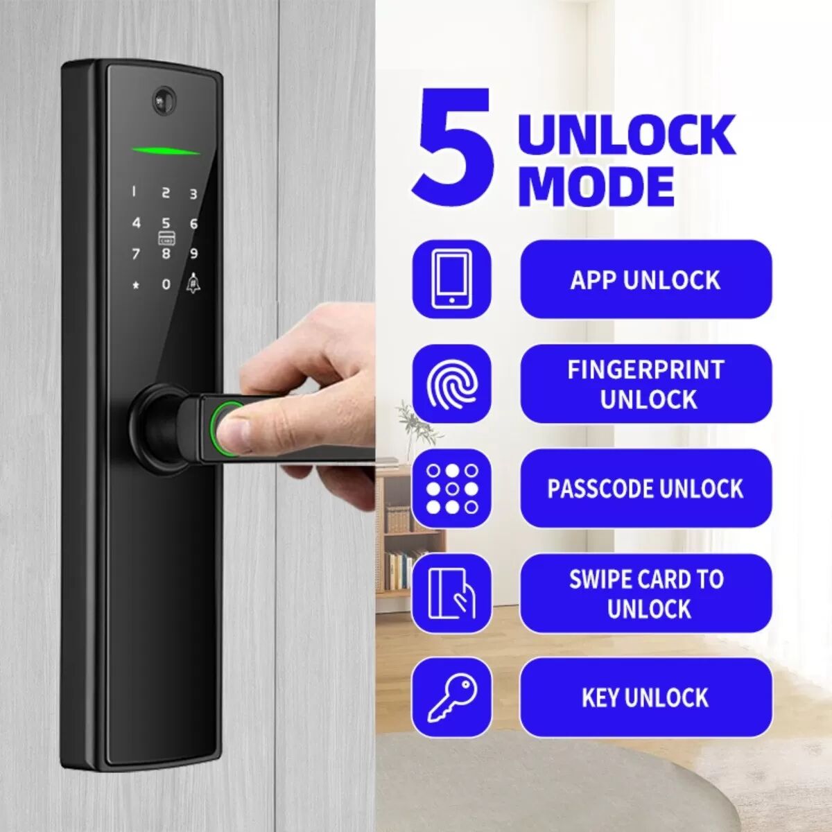 INF Tuya WiFi Smart Fingerabdruck-Türschloss für Innentüren - Tastenfeld, Schlüsselzugang