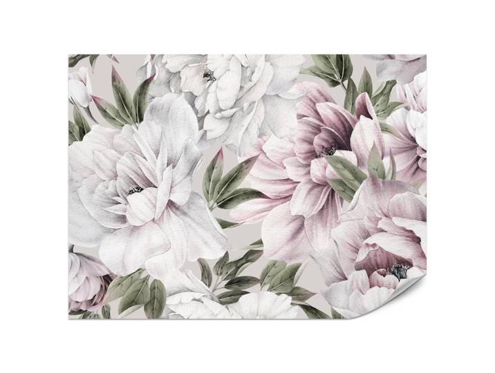 Muralo Fototapete für Schlafzimmer Pastell Pfingstrosen Boho Pflanzen 350x256, Rosa, Violett, Grün, Weiß, Grau, Papier, Baum/Pflanze/Natur, Floral, Rechteckig, 350x256 cm, Tapeten & Wandverkleidungen, Fototapeten