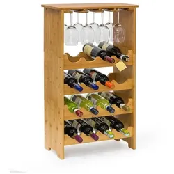 relaxdays Weinregal 16 Flaschen + 12 Gläser Bambus braun, 50x84x24 cm