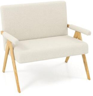 Costway Loveseat Sofa with Armrests and Wooden Legs-Beige