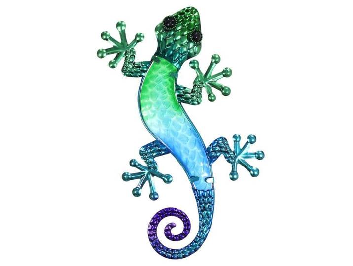 Figure de lézard métallique colorée bleu lilas et vert plaque murale de décoration décoration murale originale pour balcon 22