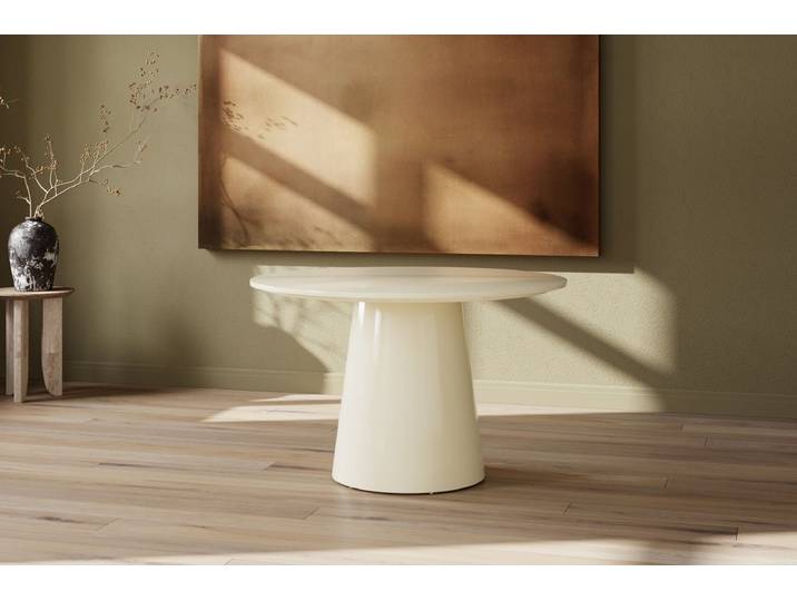 Esstisch Ariana - rund in Beige mit Hochglanzlack - Beige - Luxusbetten24