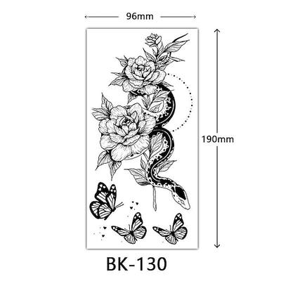 grenzüberschreitende exklusive Skizzen-Blumen-Tattoo-Aufkleber. Skizzen-Tattoo-Aufkleber. Rosen-Blumen-Schwarz-Weiß-Blumen-Tattoo