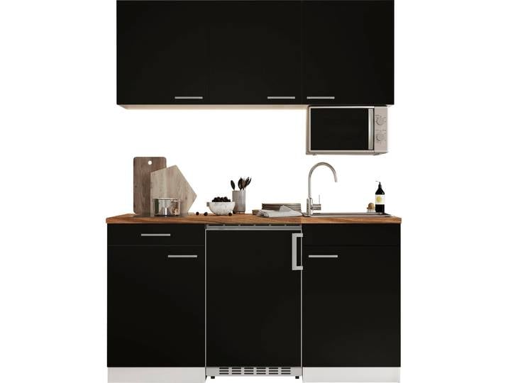 Pantryküche, Eiche Sägerau Nachbildung & Schwarz, 150×60×200 cm, Mit Glaskeramikkochfeld & Mikrowelle, Luis, Respekta
