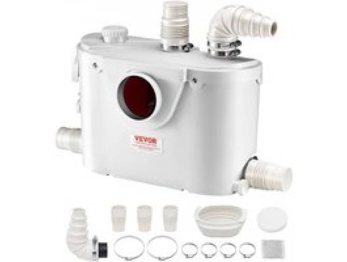 VEVOR Hebeanlage, 500 W, 110 L/min Durchfluss, 8 m Förderhöhe, Schmutzwasserpumpe mit 4 Wassereinlässen, Abwasserhebeanlage für Toilette, Keller, Dusche, Waschbecken, Waschküche, Badewanne