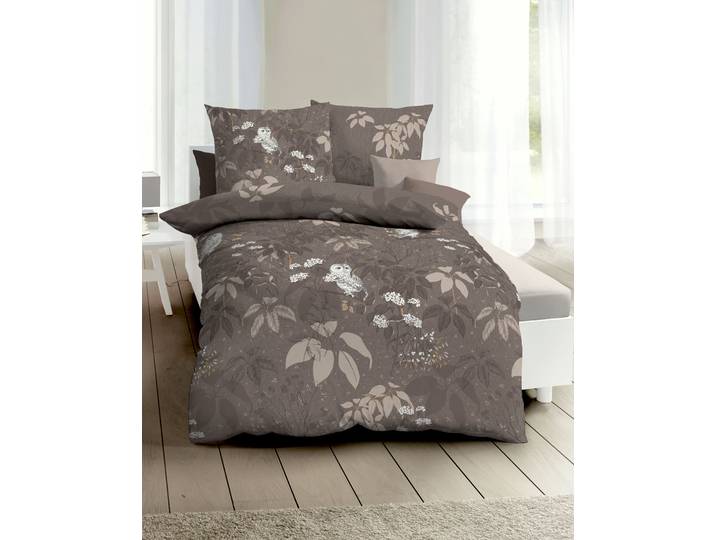 Bettwäsche KAEPPEL Schneeeule , braun, B/L: 135cm x 200cm, Feinbiber, B/L: 80cm x 80cm, 2 Stk., Feinbiber, Obermaterial: 100% Baumwolle, Bettwäsche, Bettwäsche