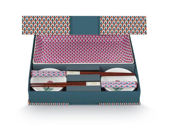 PiP Studio Geschirr-Set Flower Festival Oriental Geschenkset rund blau 6tlg, Porzellan, Giftset Round Oriental Flower Festival Blue