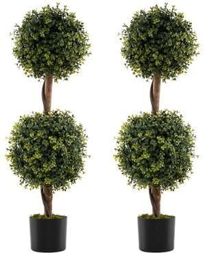 Costway Set of 2 Artificial Double Topiary Ball Trees