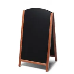 Kundenstopper Holz mit abgerundeten Top außen für Gastro, teakfarben, 68x120, Kundenstopper Tafel Restaurant Bistro Cafe Gastronomie