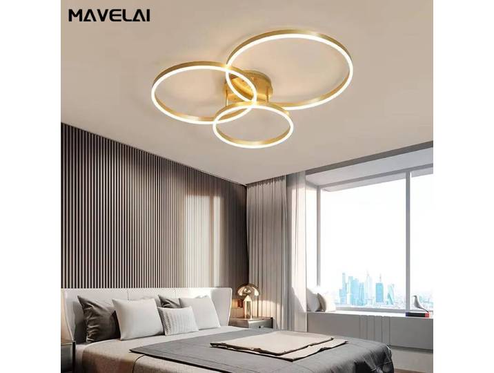 Nordique créatif Led cercle lustres chambre salon salle à manger éclairage lustre doré marron brillant lampe maison lampes d'intérieur