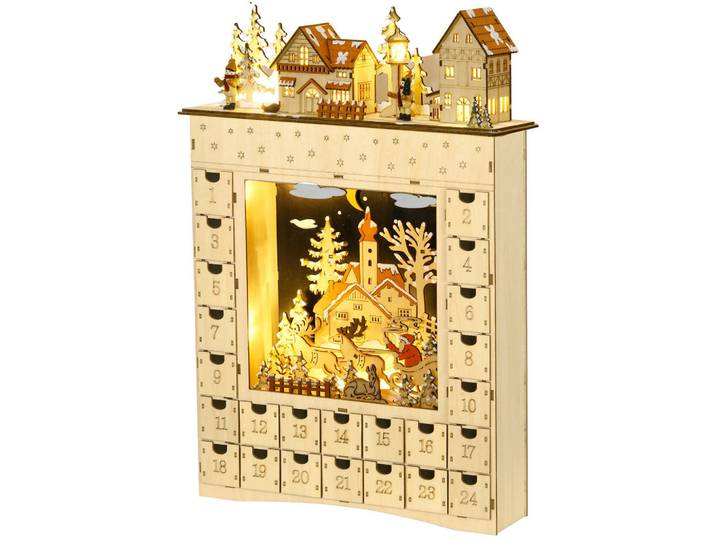 Homcom Adventskalender zum Befüllen 24 Schubladen Fächer Weihnachtskalender Diy, Naturfarben, 9x52x36 cm, Dekoration, Weihnachtsdekoration