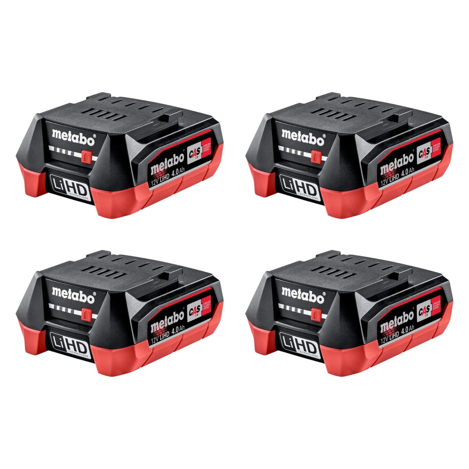 Metabo Akku Set 4x LiHD Akkupack 12 V 4,0 Ah / 4000 mAh Li-Ion mit Ladestandanzeige ( 4x 625349000 (48990891)