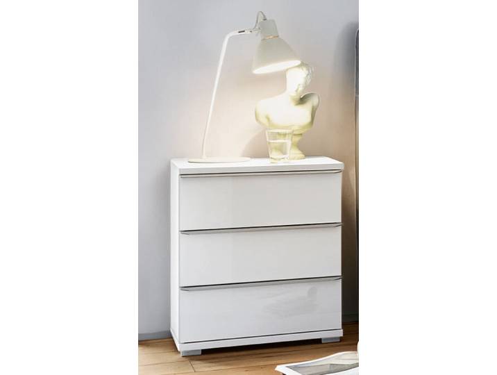 Nachtkonsole 51 x 62 cm Alpinweiß/ Glas weiß