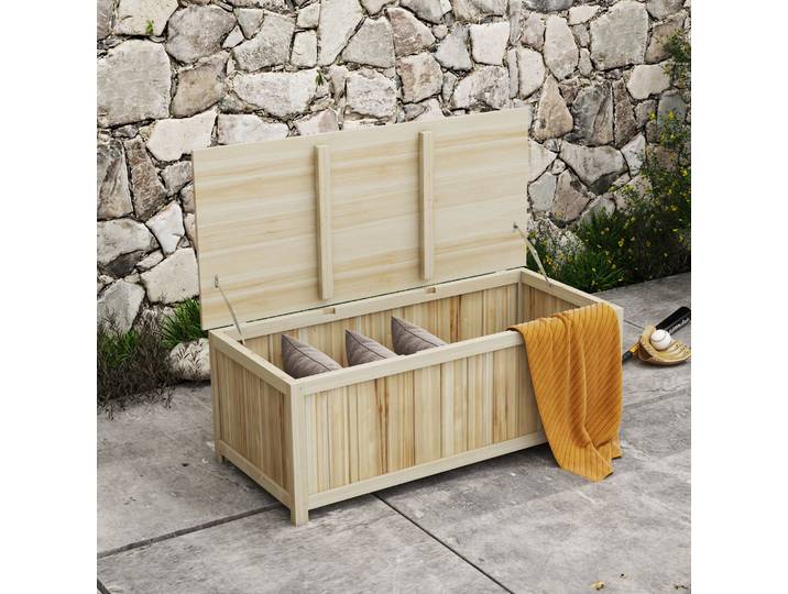 Outsunny Coffre Rangement Bois 172L Extérieur Vérins