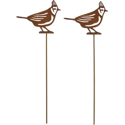 GARTENSTECKER Metall – Rostoptik Gartenfigur Haubenmeise 2er-Set