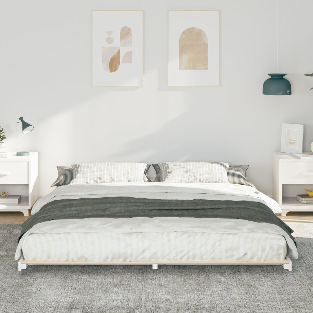 Norden Home Floor Bed Frame Solid Pine Wood White 180 x 210 cm