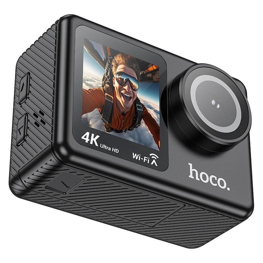 Hoco Kopfhörer mit Mikrofon Sportkamera mit dualem Bildschirm 1,3" + 2" 4K/30fps DV101 schwarz (30p, WLAN) (48938775)