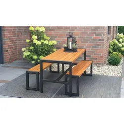 Garten Sitzgarnitur Amrum - Farbe: braun (lackiert) - Lieferumfang: 2 x Bank + 1 x Tisch