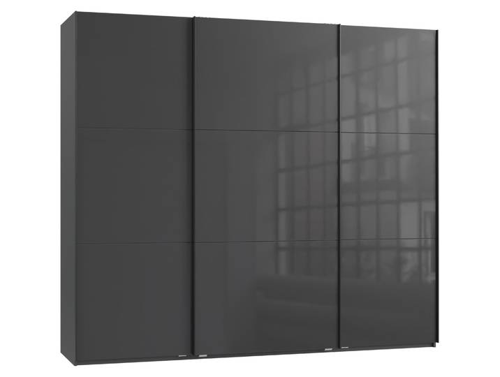 Schwebetürenschrank Kleiderschrank 250 cm Vollausstattung Glasfront in Anthrazit / 22032