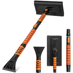 Helloshop26 - 2-in-1-Schneeschaufel und Eiskratzer ausziehbar 31 x 15 cm moderner verstellbarer Teleskopstiel orangefarbenes 20_0013089