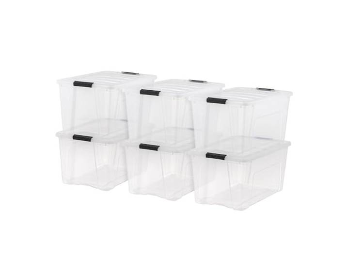 IRIS USA stapelbare Kunststoff-Aufbewahrungsbehälter mit Deckel, BPA-frei, hergestellt in den USA, transparente Organisationslösung, Riegel, langlebige, verschachtelbare Behälter, sicherer Zuggriff