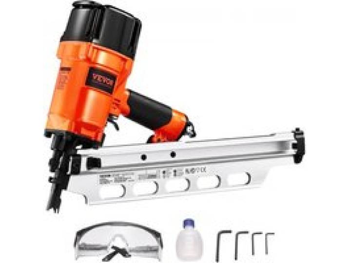 VEVOR Druckluft Nagler, 50 bis 90 mm, 21 Grad Rundkopf, pneumatische Nagelpistole mit zwei Auslösemodi & Tiefeneinstellung, 80-120 PSI Pro Druckluftnagler für Rahmen, Bodenbeläge & Terrassendielen