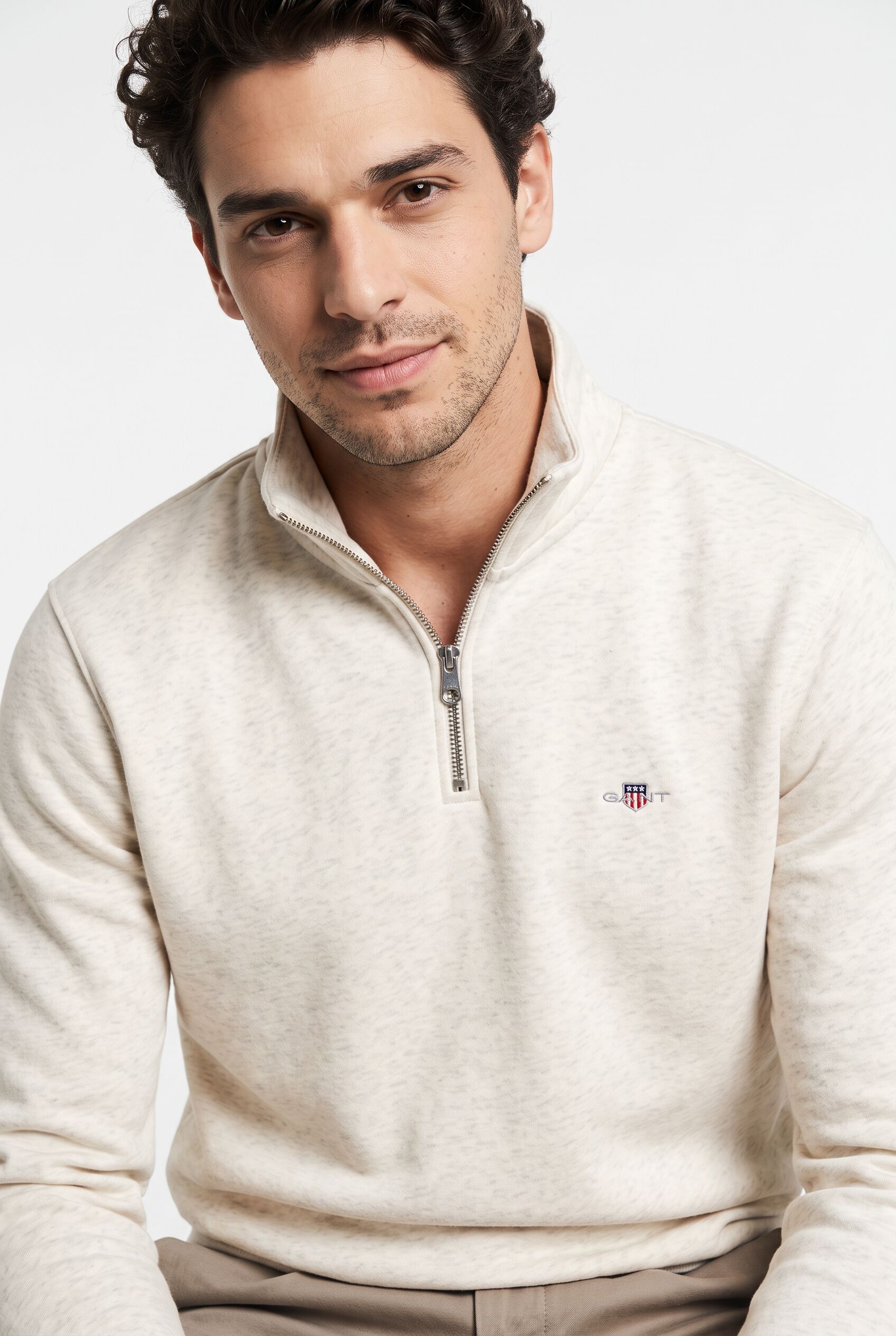 Gant "REG SHIELD HALF ZIP SWEAT", mit Logostickerei auf der Brust glacier melange M