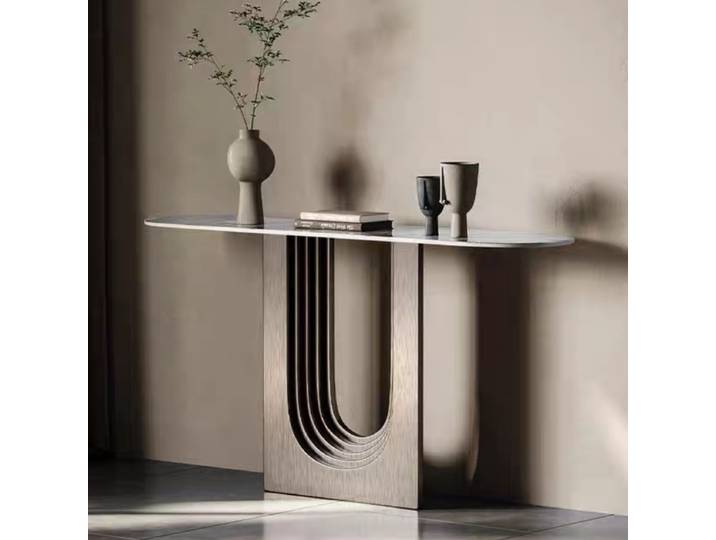 Meuble de salon, table console design avec plateau en marbre, table d'hôtel, table console en marbre blanc, moderne