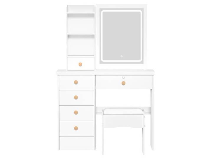 FLASIDU Coiffeuse avec Miroir et Tabouret Confortable Table de Maquillage Moderne 6 Tiroirs Blanc 80*36*132CM 3 couleurs claires