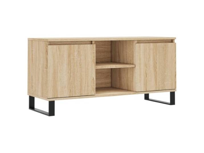 Kaorsrow TV-Schrank Sonoma-Eiche 104x35x50 cm Lowboard mit Eisenbeinen Praktisches TV-Lowboard in Sonoma-Eiche mit 4 Fächern und robusten Eisenbeinen für Wohnzimmer und Schlafzimmer.