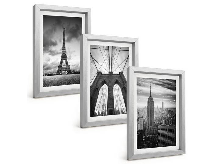 Tulup Bilder SET 3er Set - 20x30 cm Silberner Rahmen - Monochromatische Brückentürme, Silberfarben, Kunststoff, Rechteckig, 20x30 cm, Fotografie, Bilder & Rahmen, Bilder