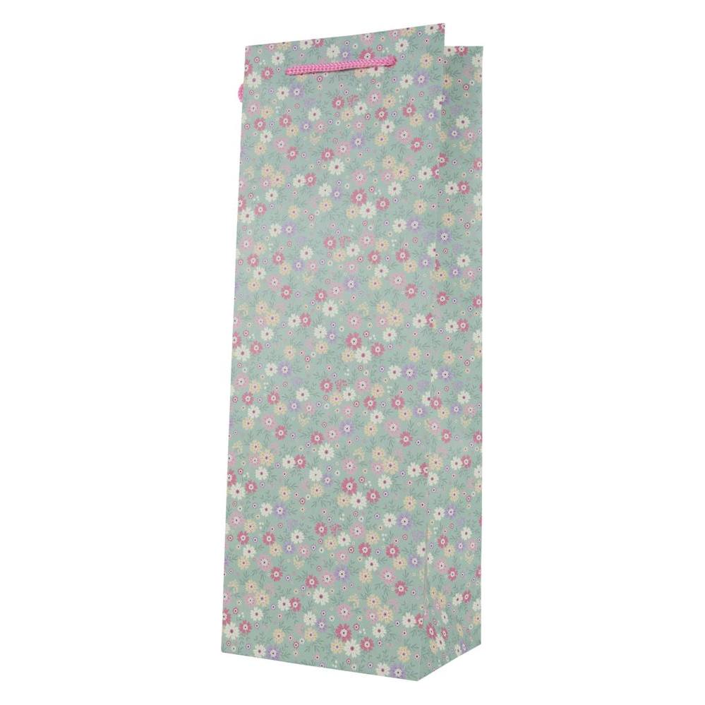 Idena Flaschentasche Blumen Kraftpapier 140g/m² grün 12,5x35x9cm (53789546)
