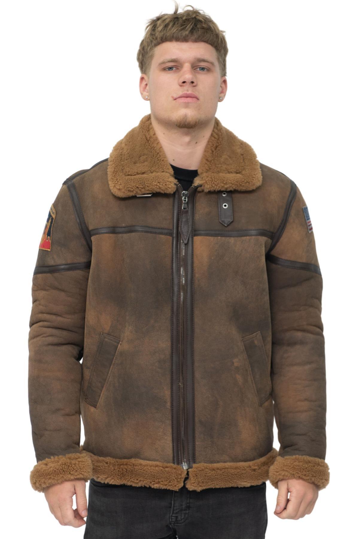 Herren-Flugjacke aus antikem B3-Schaffell-Alameda