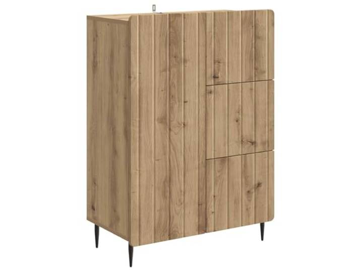 Kaorsrow Sideboard Artisan-Eiche 66x34,5x91,5 cm Kommode Holzwerkstoff Vielseitiges Raumwunder fuer Wohnzimmer und Flur: Schlankes Design mit 3 Schubladen, Tuer und stabilen Metallbeinen.