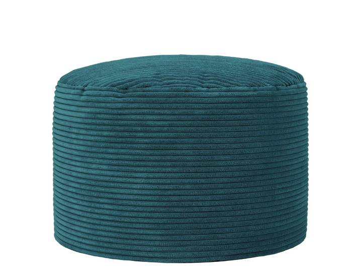 Pouf repose-pieds round velours côtelé bleu canard