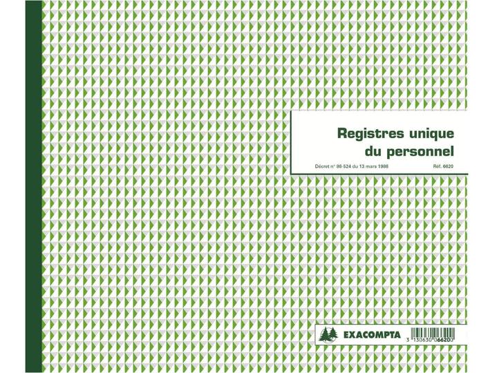 Registre imprimé unique du personnel Exacompta 6620E, 27 x 32 cm 52 pages - Registres - Bruneau