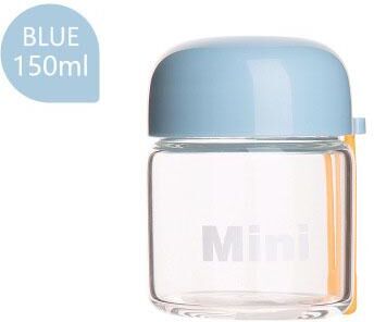Inspire Daily Merch Portable Small Glass Water Bottle Mini Heat Resistant Cup With Hand Rope For Kids And Students blue