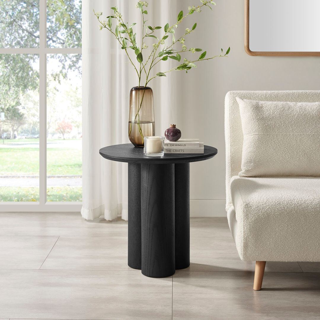 Ivy Bronx Delshawn Pedestal Round Side Table Black 55cm H X 55cm W X 55cm D