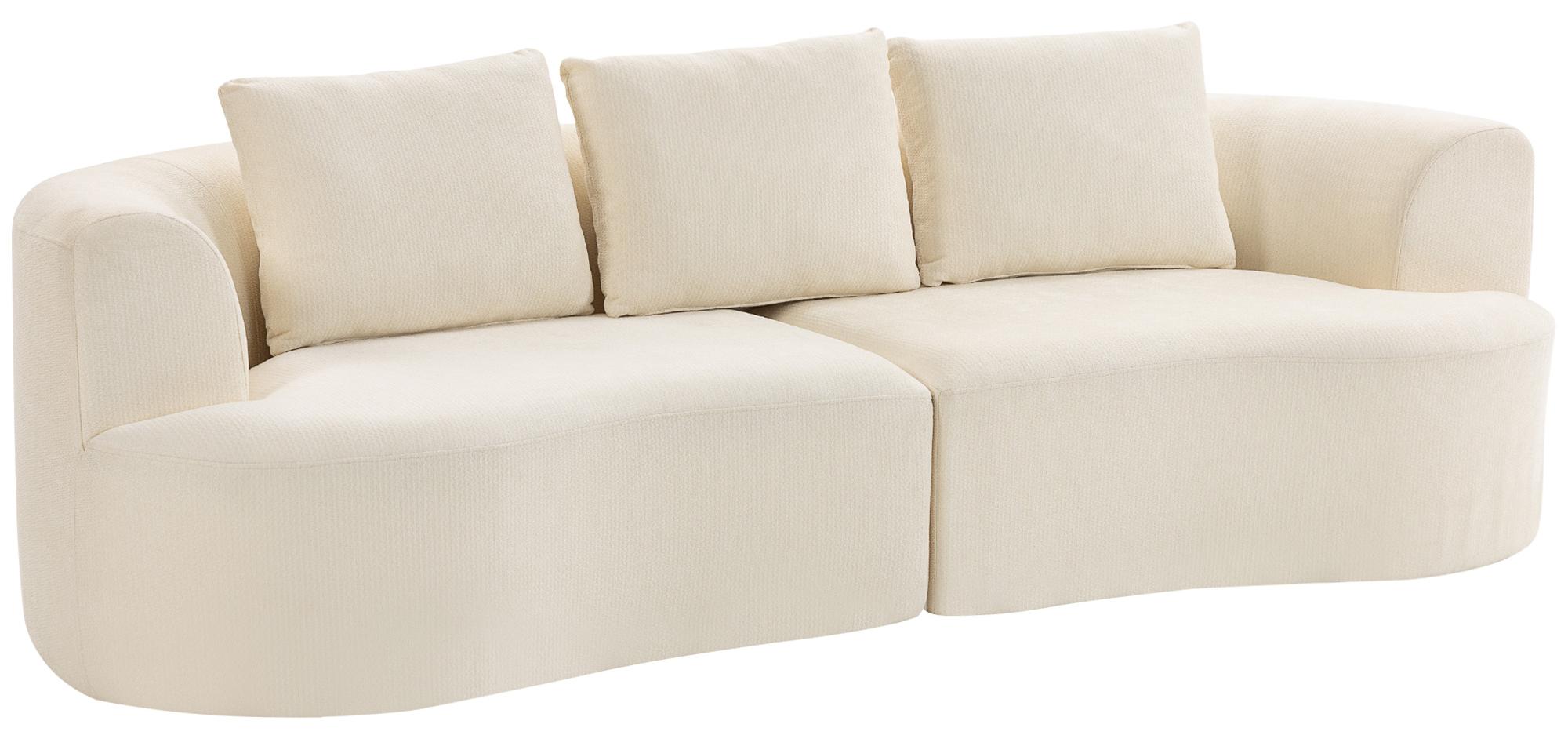 Dreisitzer-Chenille-Sofa, 260 cm, Wohnzimmersofa, breite Sitzfl?che, 3 Kissen, keine Montage erforderlich, cremefarben