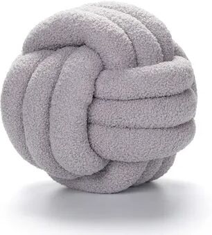 Lush Living Finds Knotted Ball Decorative Cushion, High End Throw Pillow For Living Room, Lamb Fleece Sofa Bed Decor light Grey