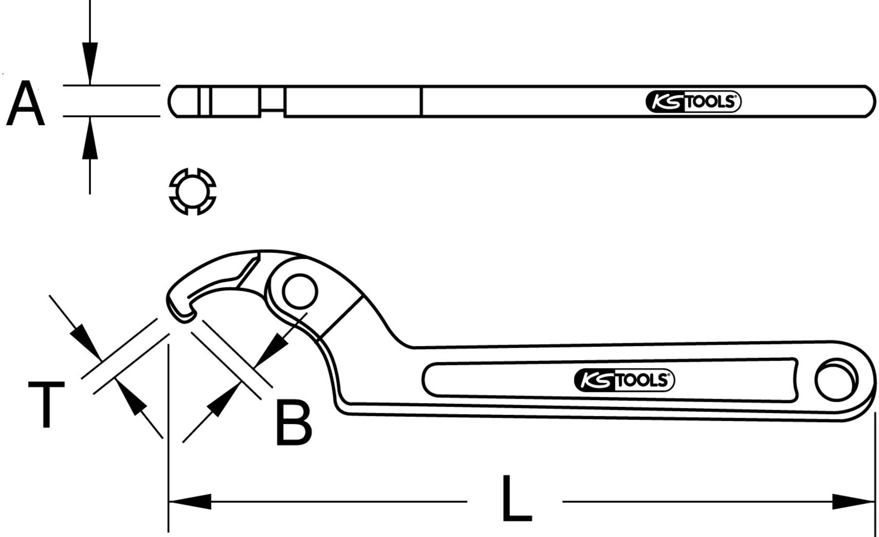 KS Tools Gelenk-Hakenschlüssel mit Nase, 155-230mm (517.2379)