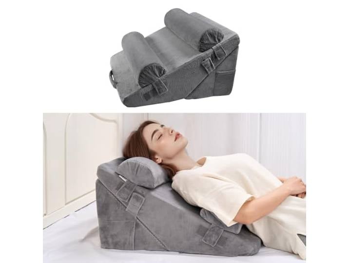 VEVOR Coussin Incliné Lit\, Oreiller Triangulaire Orthopédique Réglable\, Rembourrage Mousse\, Housse Lavable\, Coussin de Lecture Lit pour Soulagement Reflux Acide\, Soutien Dos\, Jambes\, Bras\, Gris Foncé