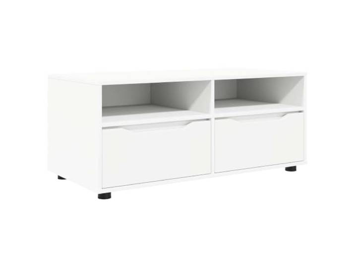 KTHLBRH TV-Schrank 100 x 48 x 43 cm weiß Holz Engineered Modernes Design, klare Linien, rechteckige Form, glatte Oberfläche, mehrere Einlegeböden, kugelgelagerte Schubladen