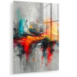 ACRYLGLASBILD Moderne Kunst - Orange - Grau - Abstrakt 60x80 cm