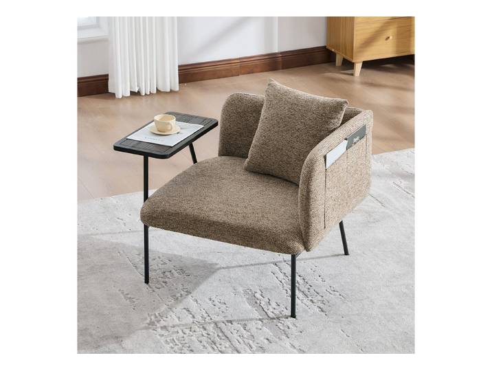 STILVORA Relaxsessel mit Beistelltisch Moderner Einzelsessel mit Seitentaschen (Einzelsessel Set, Stauraum, modern, Sessel + Tisch, dunkle Holzoptik, Metallrahmen, kompakt), ergonomisch, stabil, platzsparend, komfortabel, pflegeleicht